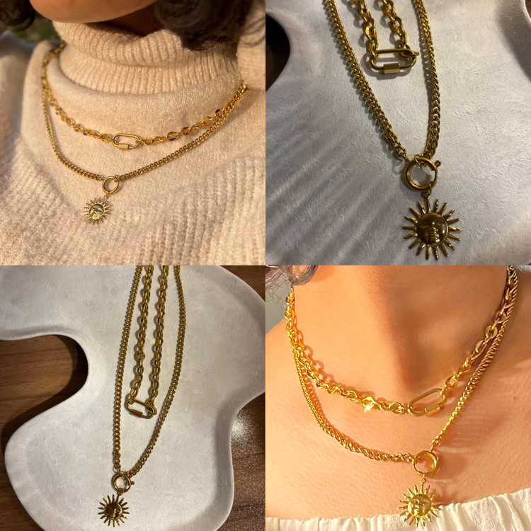 گردنبند دو رج استیل برند Fashion